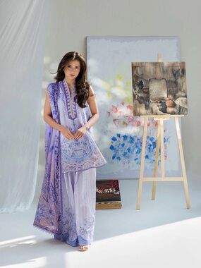 Lavender Embroidered Midi Dress with Scarf